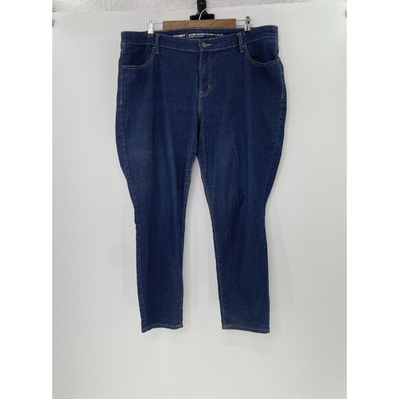 Old Navy Plus Size‎ Super Skinny Mid Rise Dark Blue Denim Jeans Size 18 Stretch - Picture 1 of 9